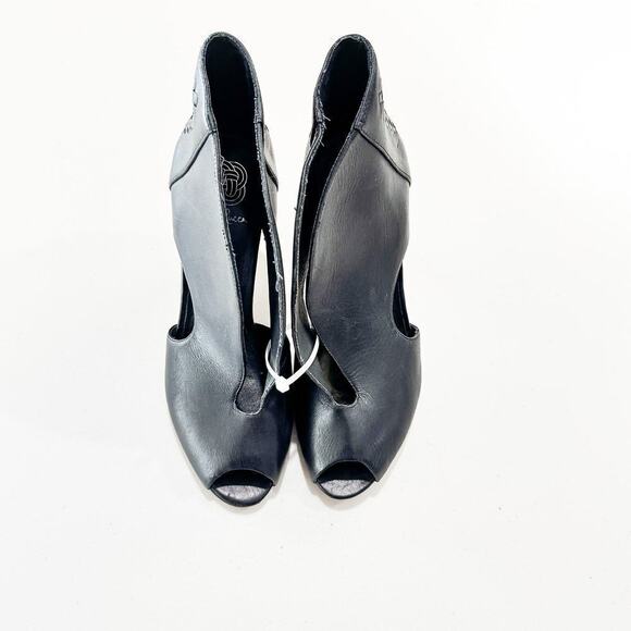 Elliott Lucca Allesandra Black Leather Woven Peep Toe Heel Pump Size 7.5 - Picture 1 of 7